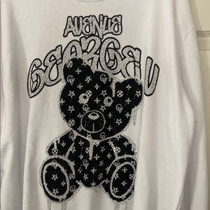 Avenue George V Paris Black and White Bear Graphic Sweatshirt.